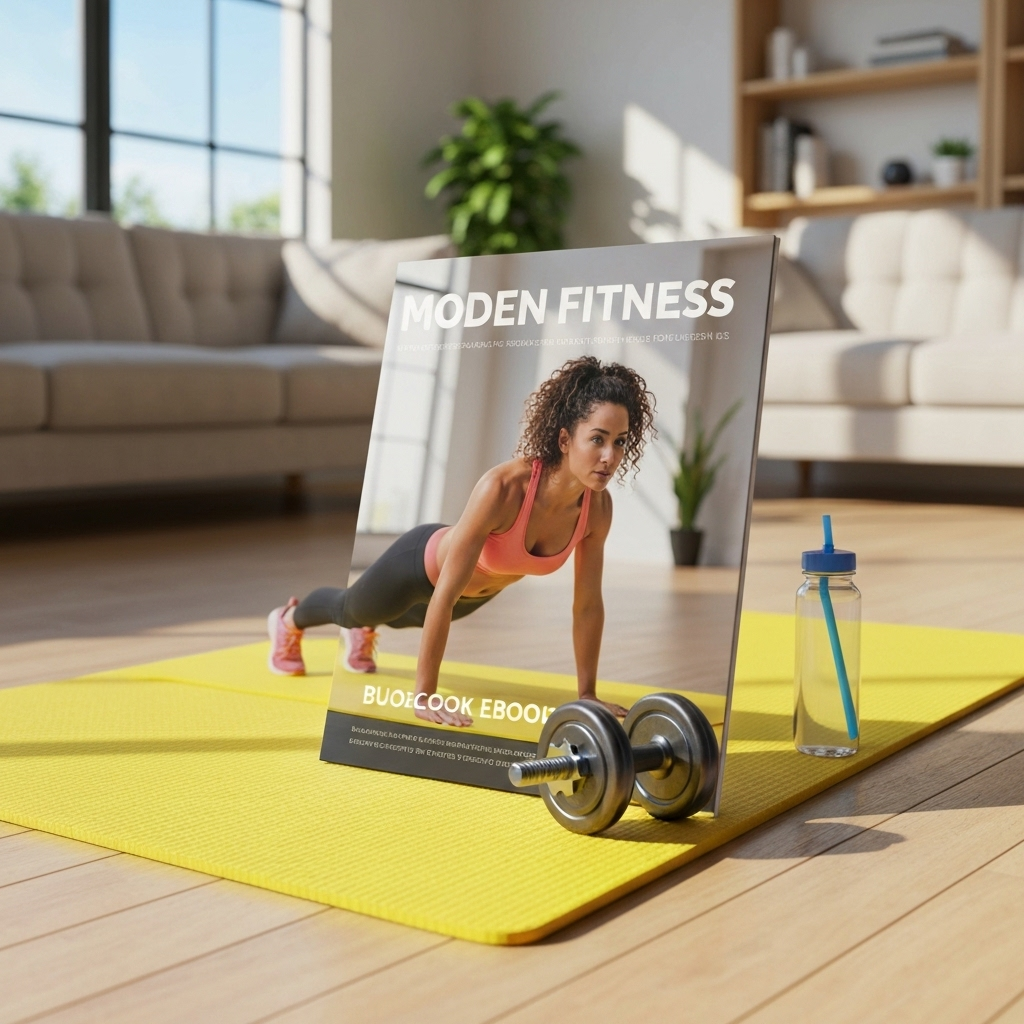 3D render of a home workout eBook and gear